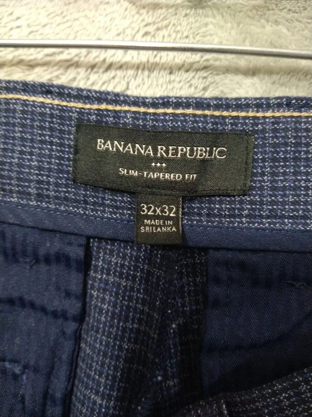Banana Republic Pants Mens 32x32 Blue Plaid Slim Tapered Fit Textured Flat Front
